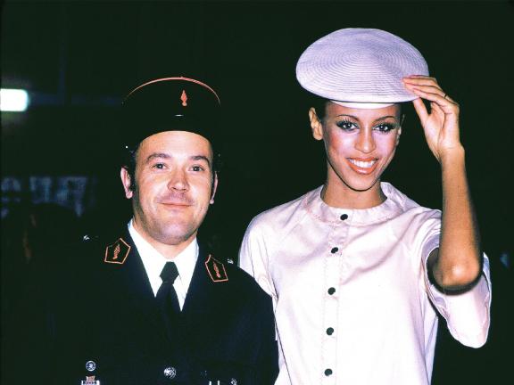A photo still of model Alva Chinn and an unknown male from the film Versailles '73: American Runway Revolution.