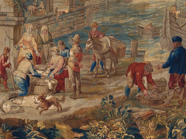 Detail of 18th century Flemish tapestry, The Fish Market