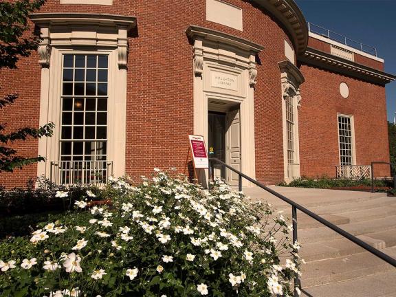 A photo of the exterior of the Houghton Library.