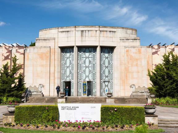 Tourists at the entrance to the Seattle Asian Art Museum in the Capitol Hill district of Seattle