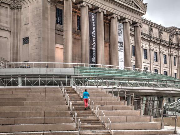 A photo of the facade of the Brooklyn Museum in New York City, New York.