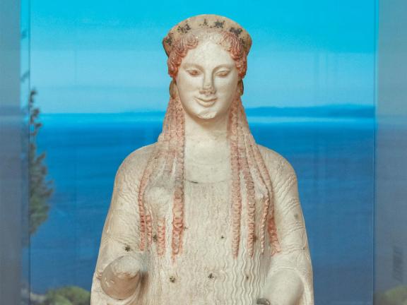 An ancient Greek statute of a young woman honoring the goddess Athena. 
