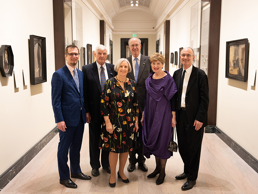 Standing in long gallery from left to right: Christopher D. M. Atkins, Van Otterloo-Weatherbie Director, CNA; Eijk and Rose-Marie van Otterloo; Matthew and Susan Weatherbie; and Matthew Teitelbaum