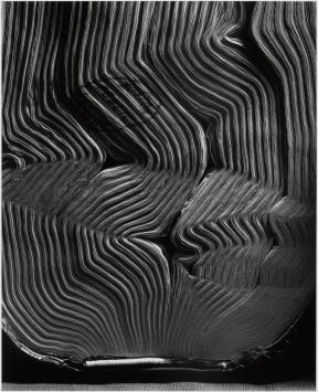 A bird's eye view photo of a book's pages made wavy from water. 