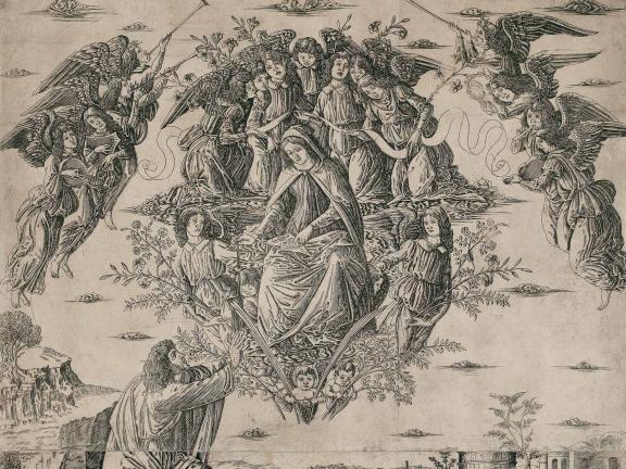 An engraving depicting the Assumption of the Virgin. 