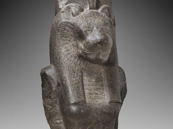 The upper part of a seated statue of Sekhmet, a goddess of war. 