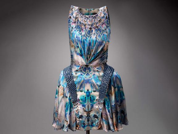 a blue and purple mini dress