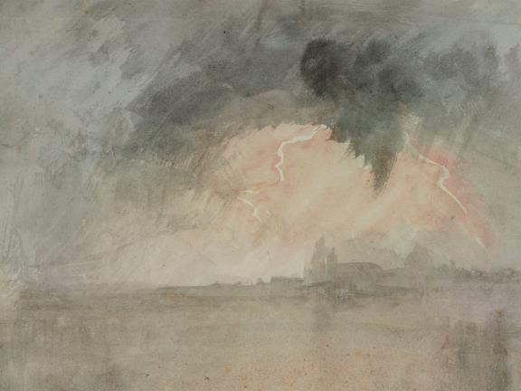 Watercolor landscape of a stormy sea and sky at St. Paul's Catania, Sicily.