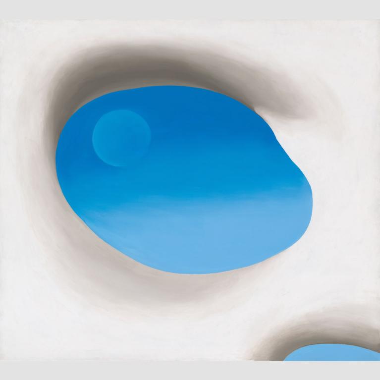 A painting of a blue oval