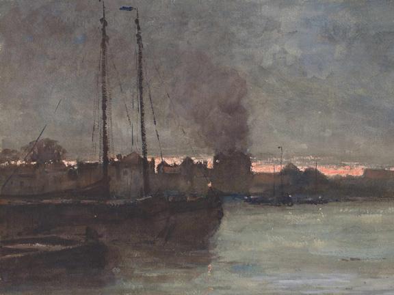 Jacobus Hendrikus Maris, Boats in a Harbor at Dusk, 
